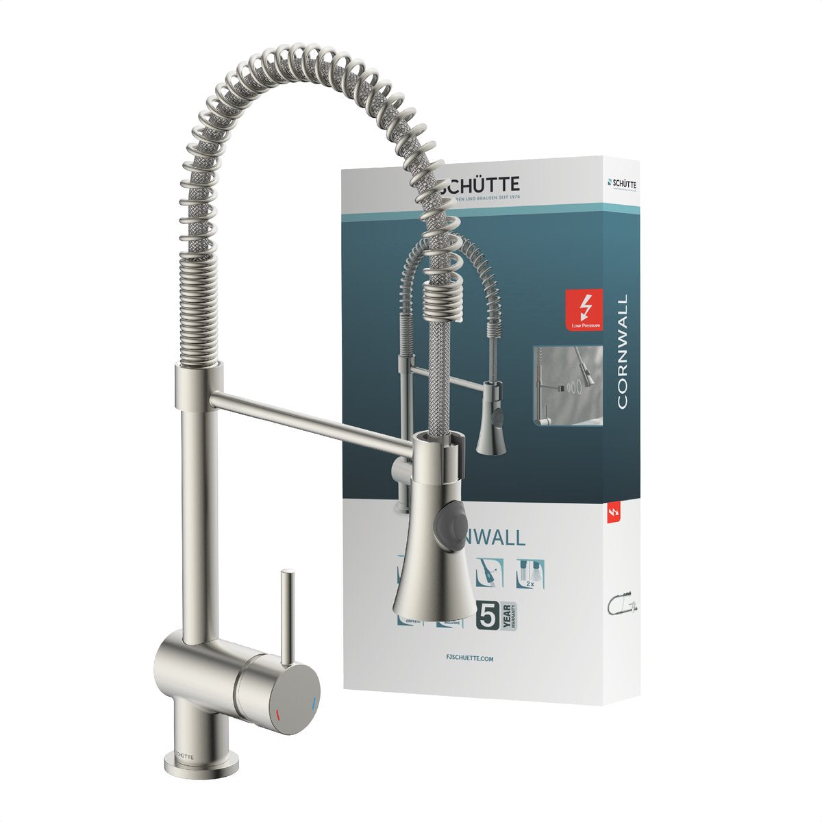 Schütte Schütte Eenknops mezclador con mirada de acero inoxidable a baja presión de resorte espiral