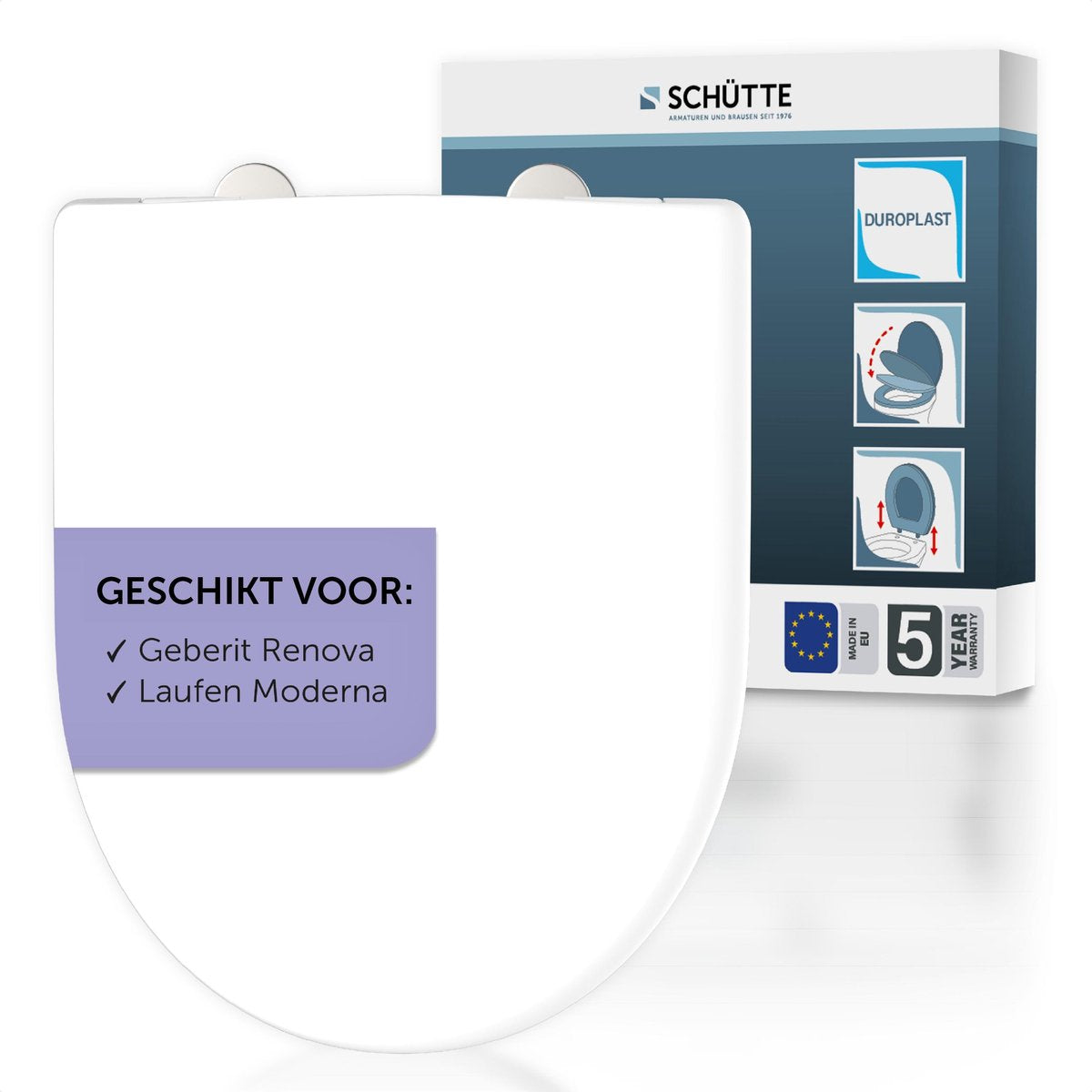 Schütte wc-bril 82811 pro 3 - d-vorm - valrem - afneembaar - geschikt voor geberit renova, laufen moderna - belastbaar tot 250 kg