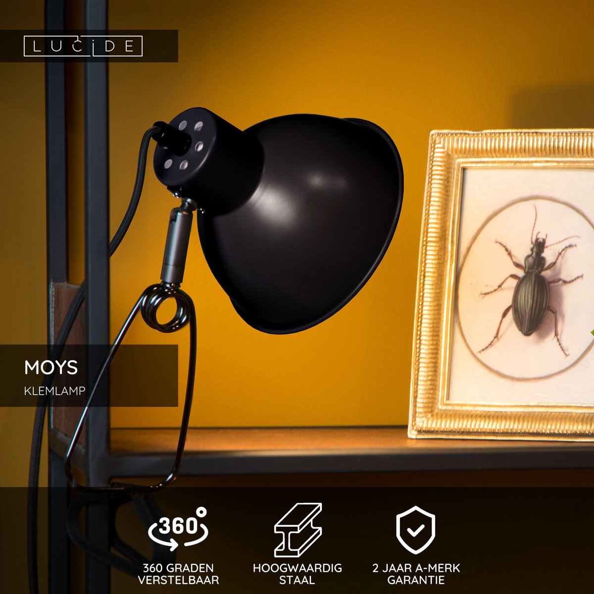 Lucide moys - klemlamp - 1xe27 - zwart