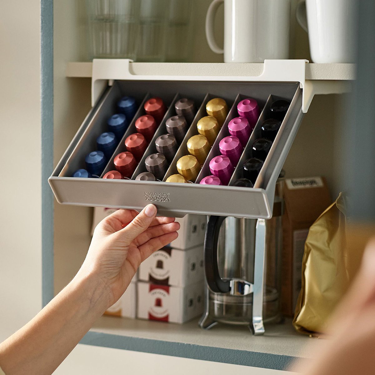 Organizer per cassetti Joseph Joseph per tazze da caffè - credenza - sospeso - plastica - grigio