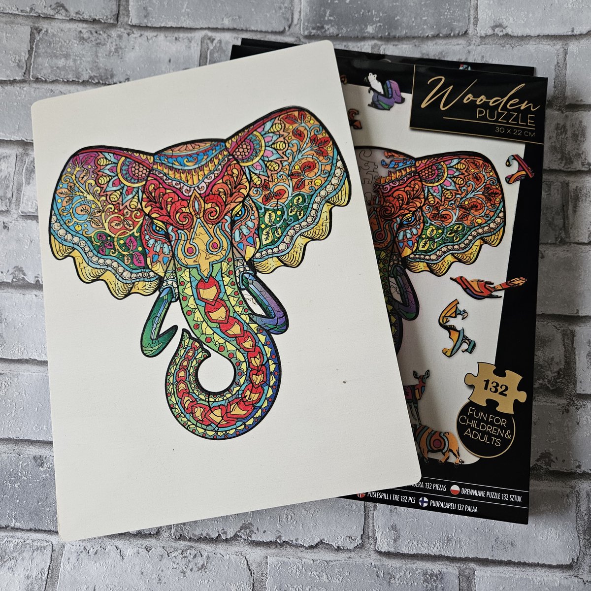 Grafix wooden puzzle elephant | unique puzzle pieces in the shape of animals | 137 puzzle pieces | puzzle for children and adults | size 30 x 22.5 cm | gift for young and old