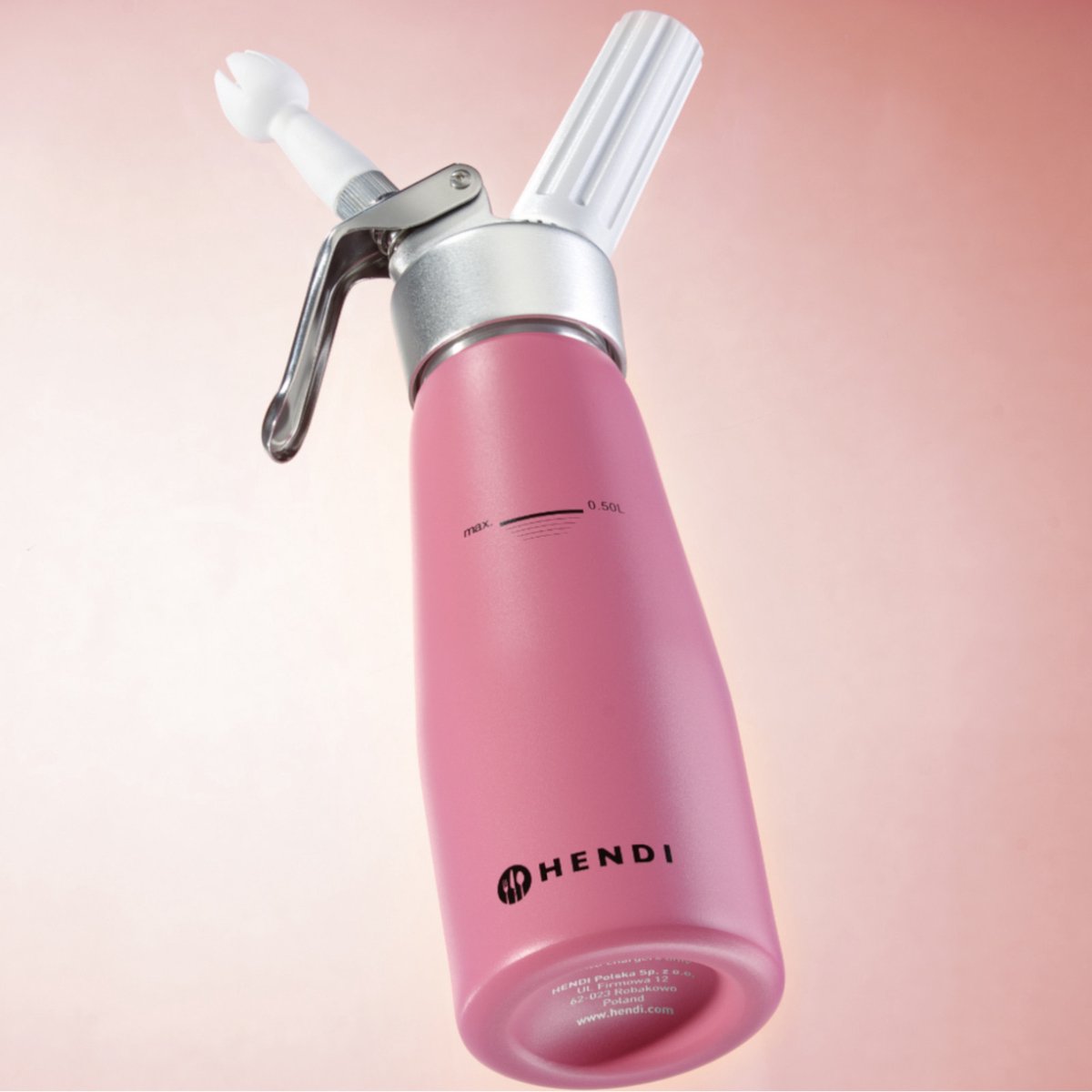 Macchina per panna montata Hendi – 0,5 l – rosa pastello – inclusi 3 ugelli e pennello – alluminio