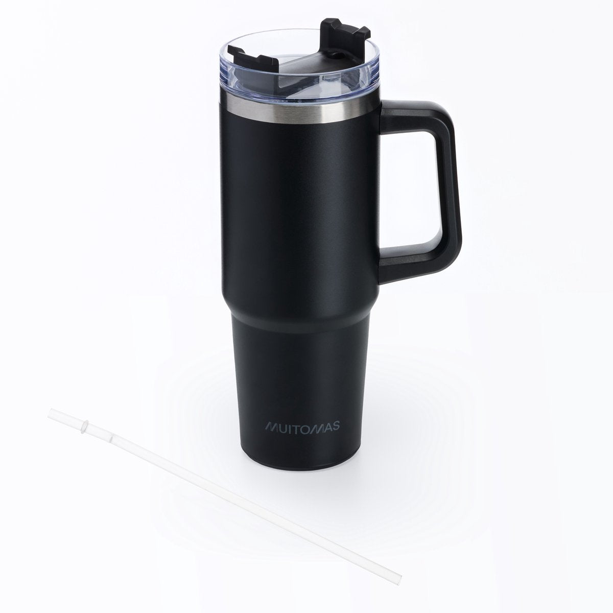 Muitomas reismok - travel mug - dubbele geïsoleerde wand - praktisch rietje handvat - 900ml - zwart
