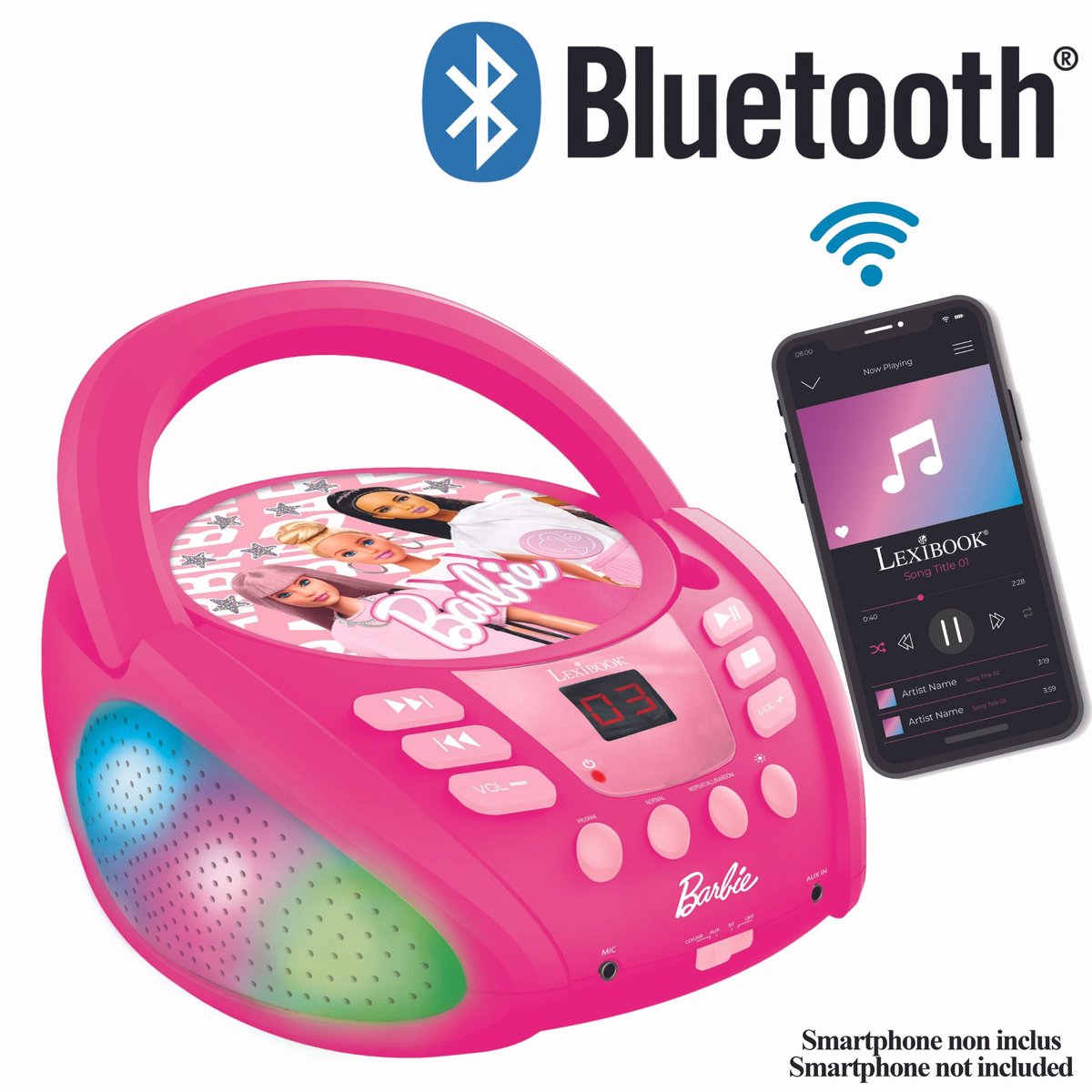 Lettore CD Bluetooth Barbie Lexibook con effetti di luce