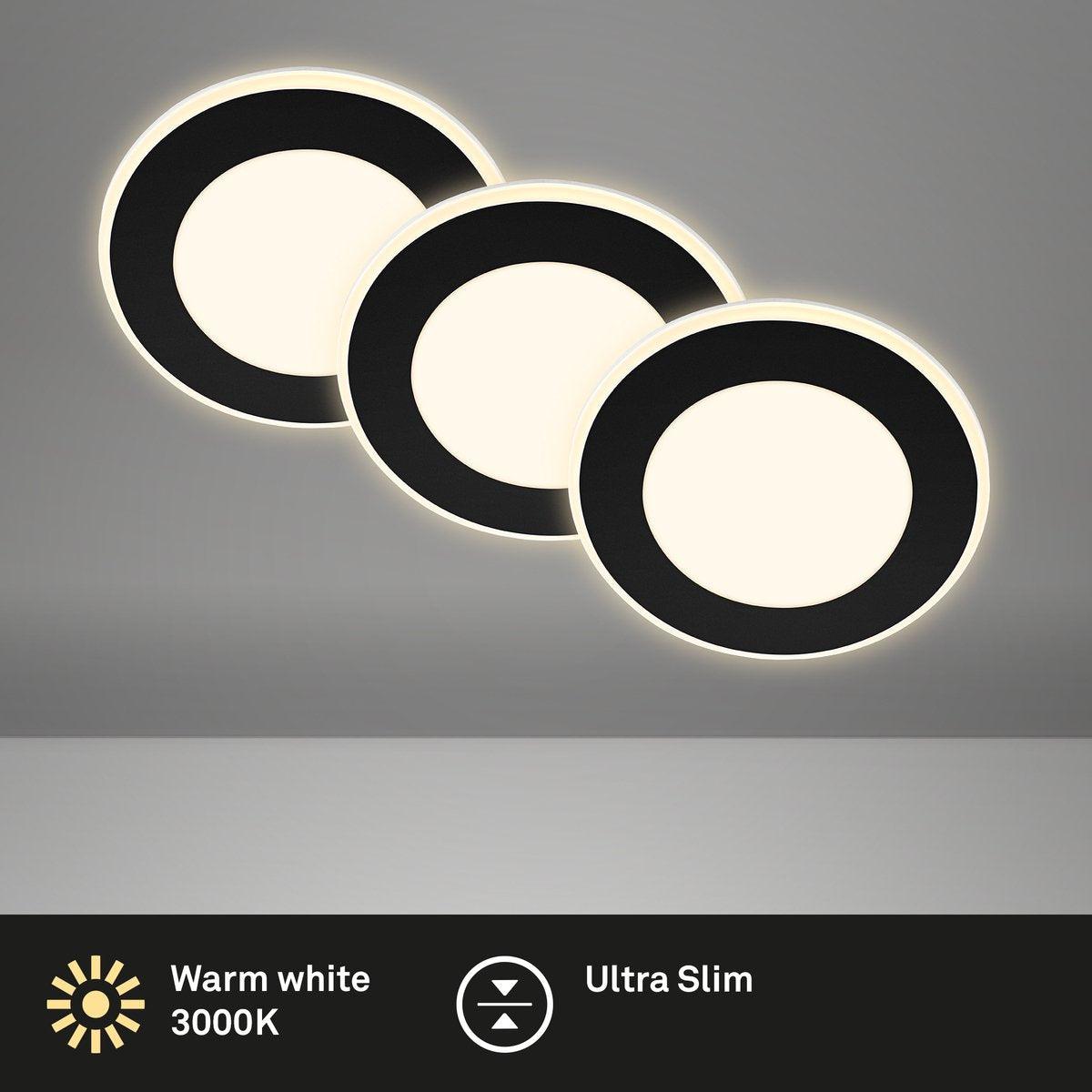 Briloner gima - set da 3 faretti da incasso a LED - con funzione luce notturna - funzione memory - luce bianca calda - ø9,3cm - nero