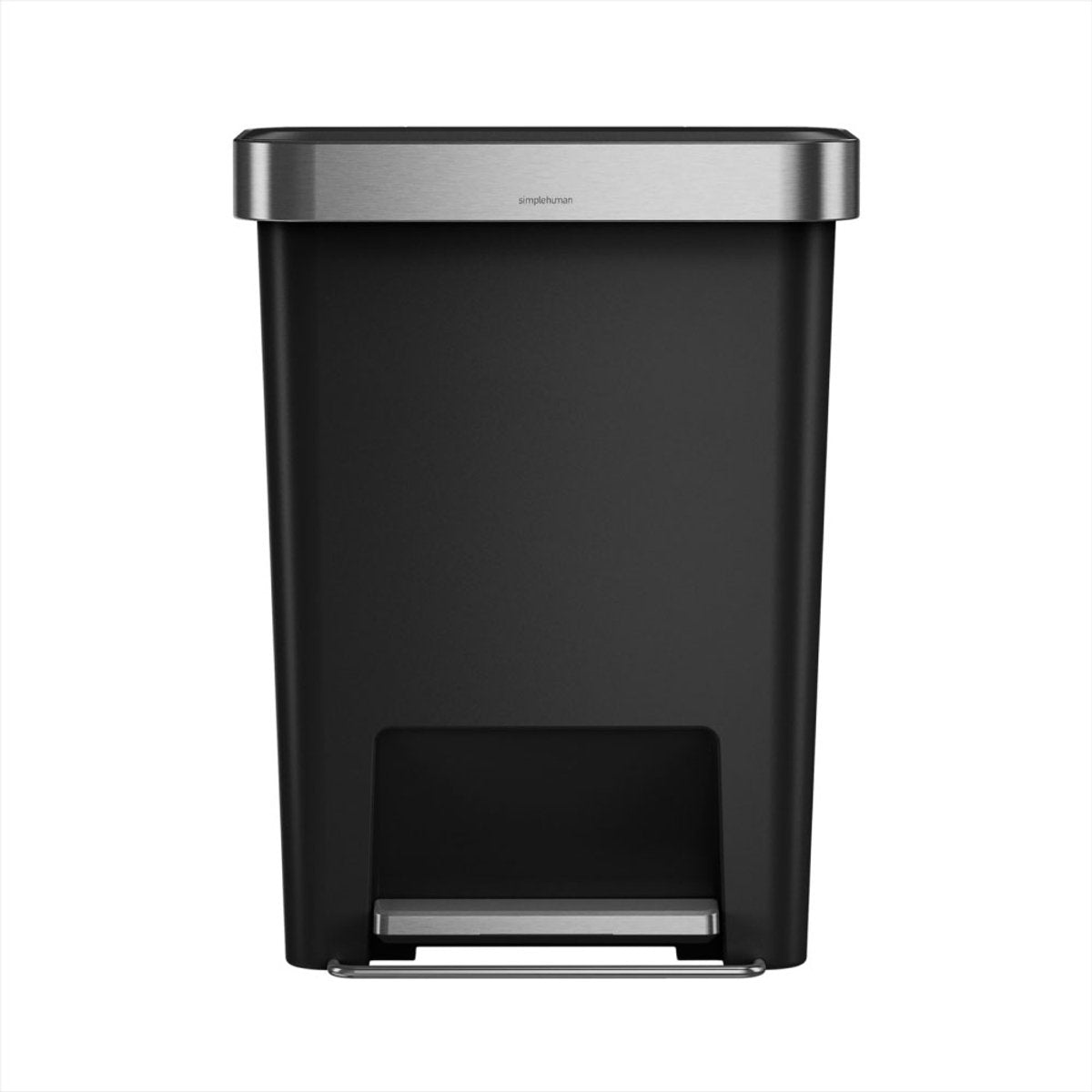 Simplehuman cubo de basura rectangular con pedal de 45 litros - con soporte para bolsas - negro - plástico