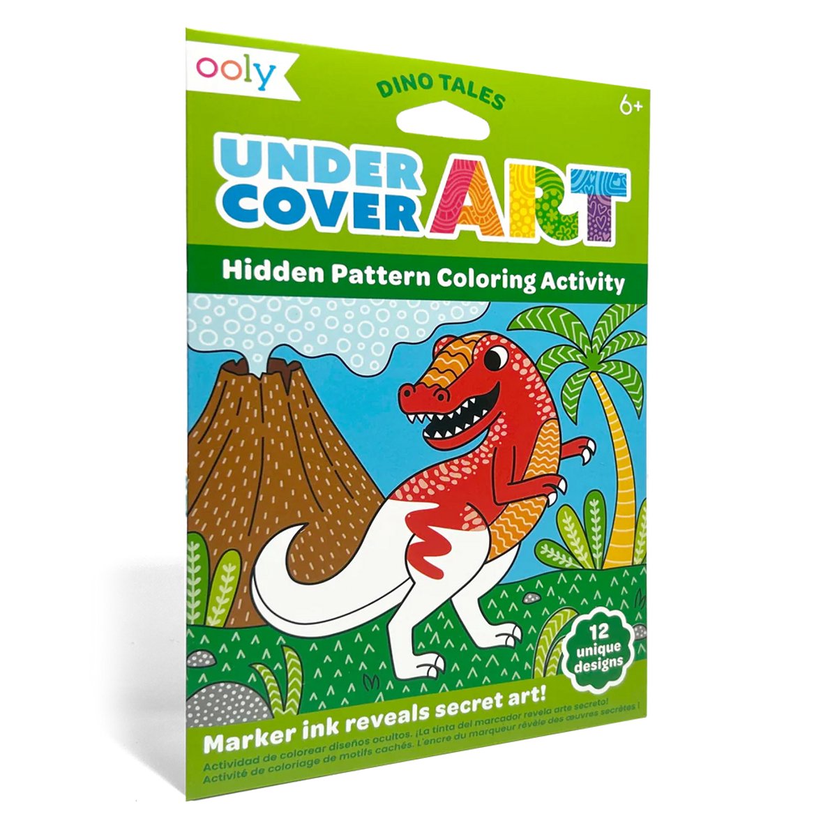 Ooly - arte encubierto - 12 páginas para colorear con patrones ocultos - cuentos de dinosaurios