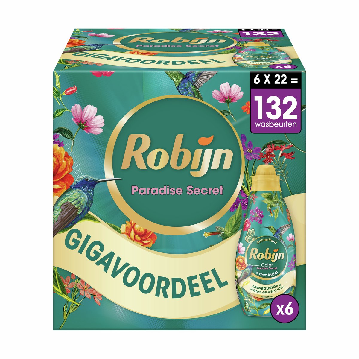 Detersivo liquido Robijn Small Power Collections - Colour Paradise Secret - 6 x 22 lavaggi - Confezione risparmio