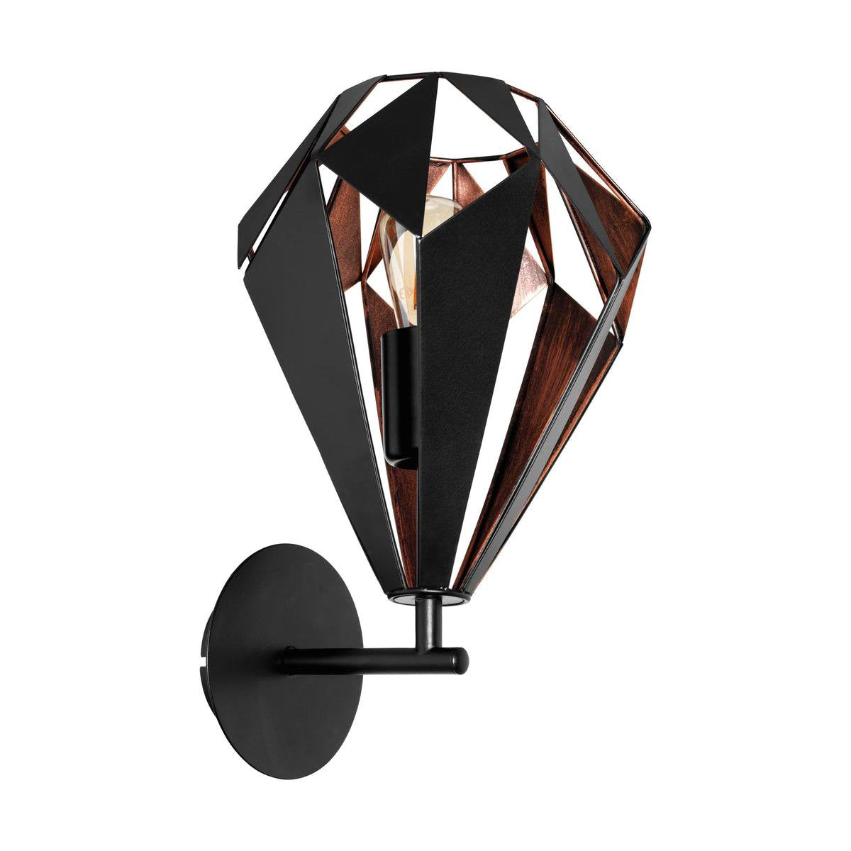 Eglo carlton 1 wandlamp - e27 - 33 cm - zwart koper