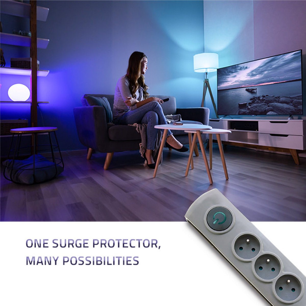 Qoltec - Ciabatta con protezione da sovratensione - 4 prese - 2,5 m - grigia