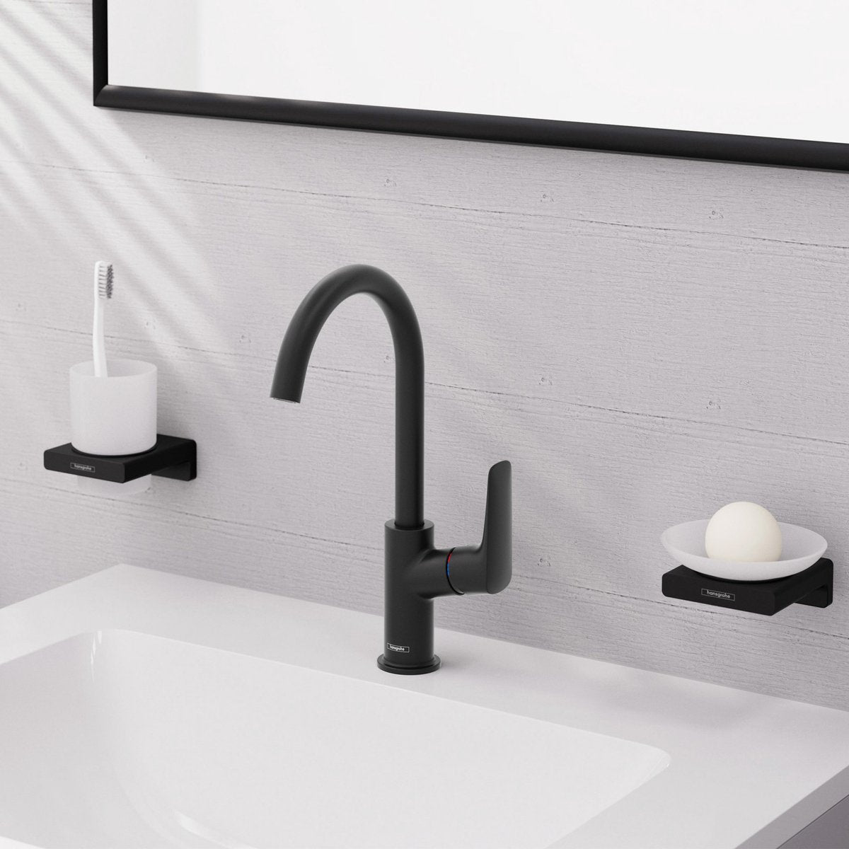 Hansgrohe logis - wastafelmengkraan - ééngreeps bediening - zonder waste - 210mm - draaibare uitloop - mat zwart