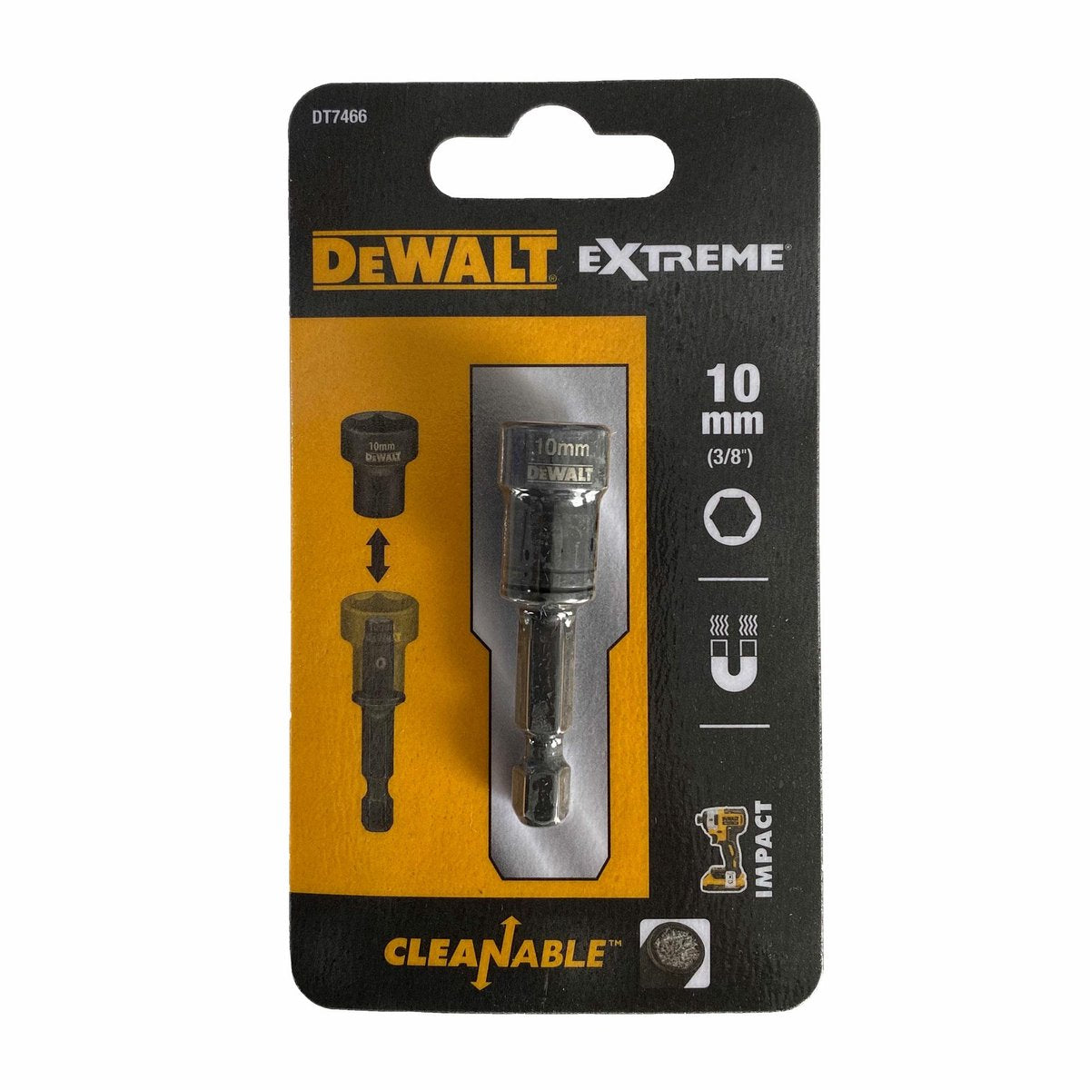 Dewalt dt7466-qz - llave de vaso magnética autolimpiante - 10 mm - resistente a impactos - conexión hexagonal 1 4