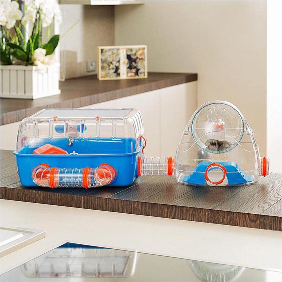 Ferplast combi 2 hamsterkooi - blauw - 79,5 x 29,5 x 26,3 cm