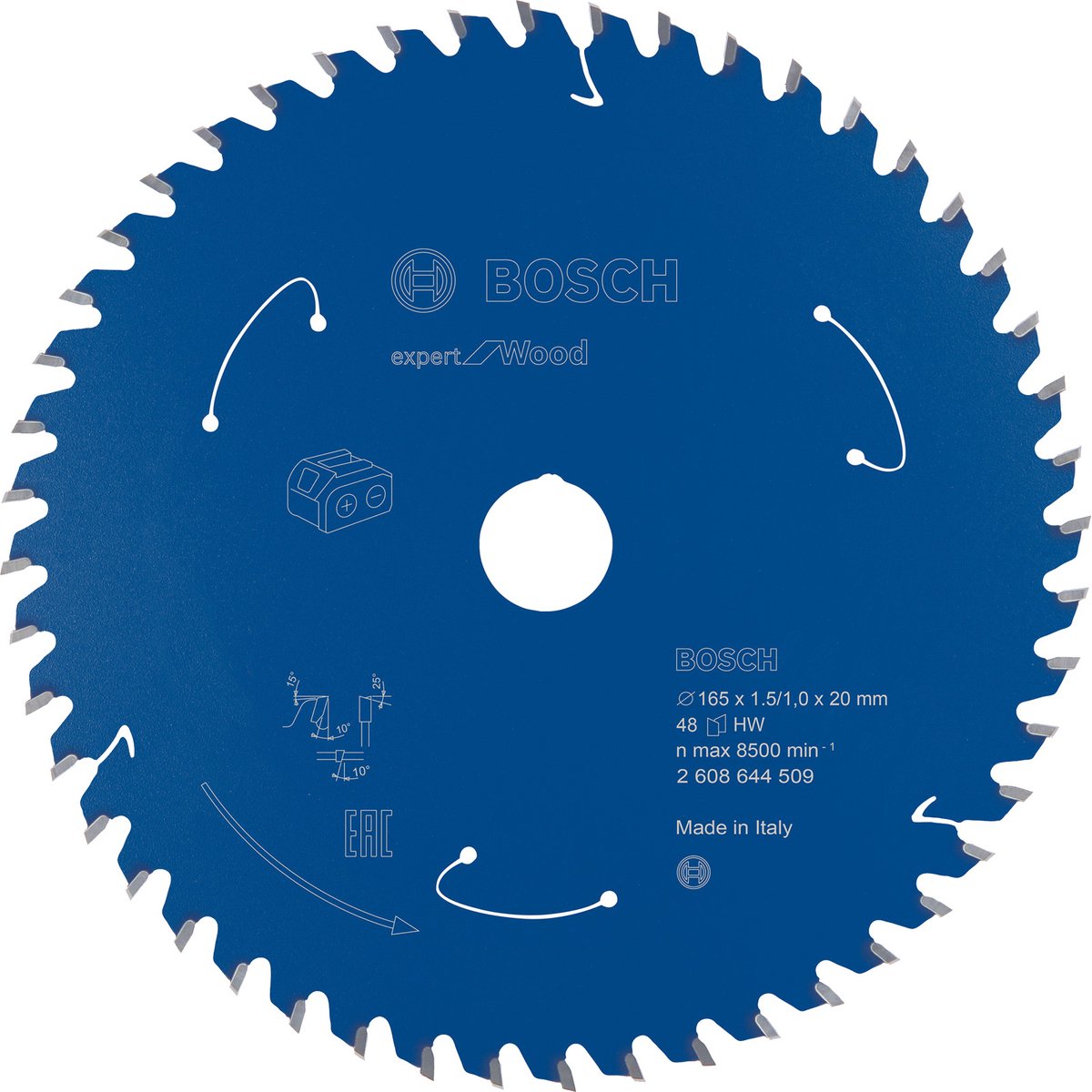 Bosch 2608644509 cirkelzaagblad accu expert - 165 x 20 x 48t - hout - carbide