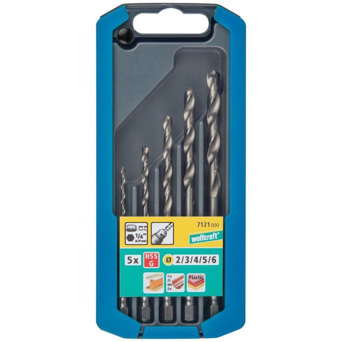 Wolfcraft - set punte per metallo - hss - gambo esagonale - ø 2–6 mm - 5 pezzi - per metallo - 7121000