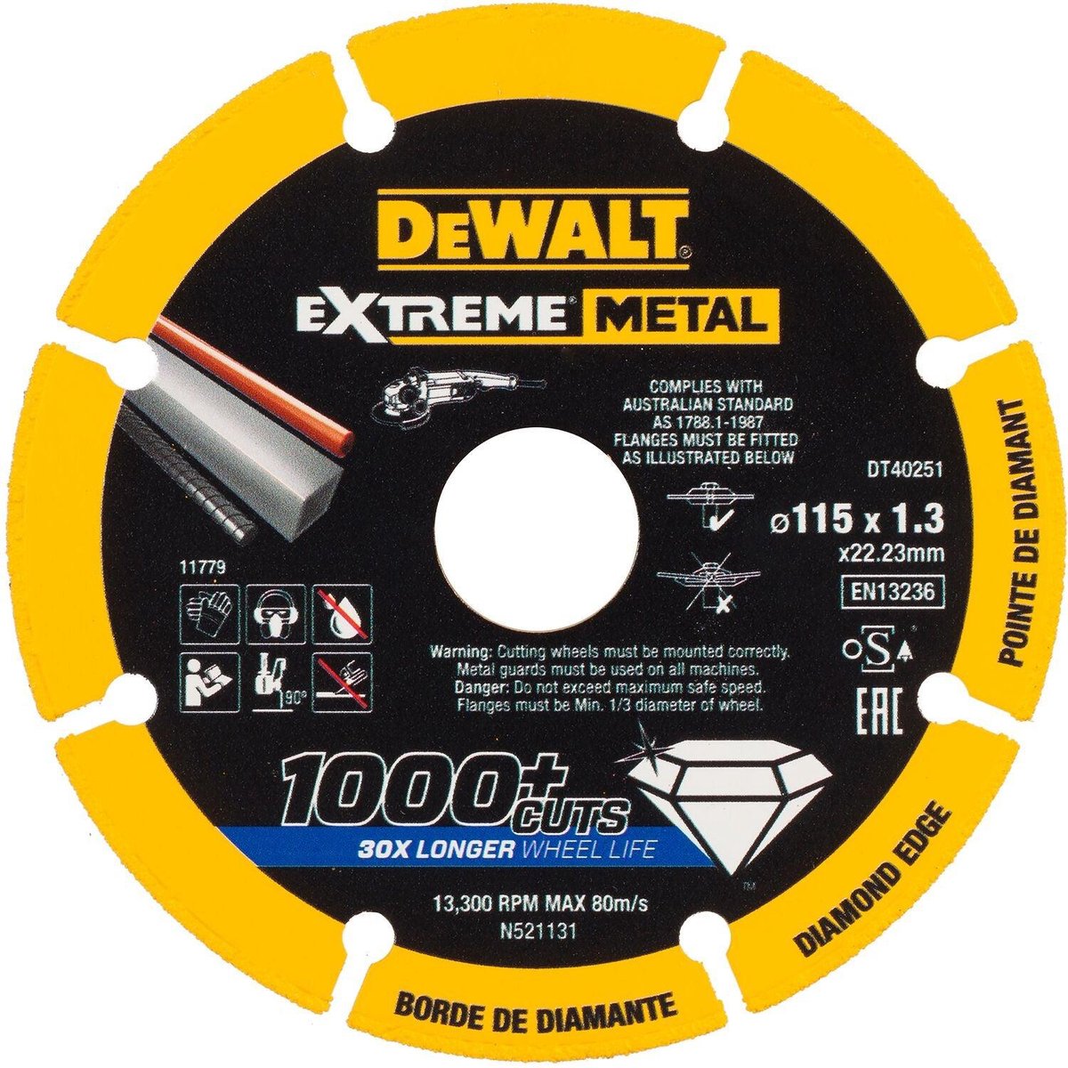 Disco de corte de diamante para metal Dewalt dt40251 extreme™ 115 mm