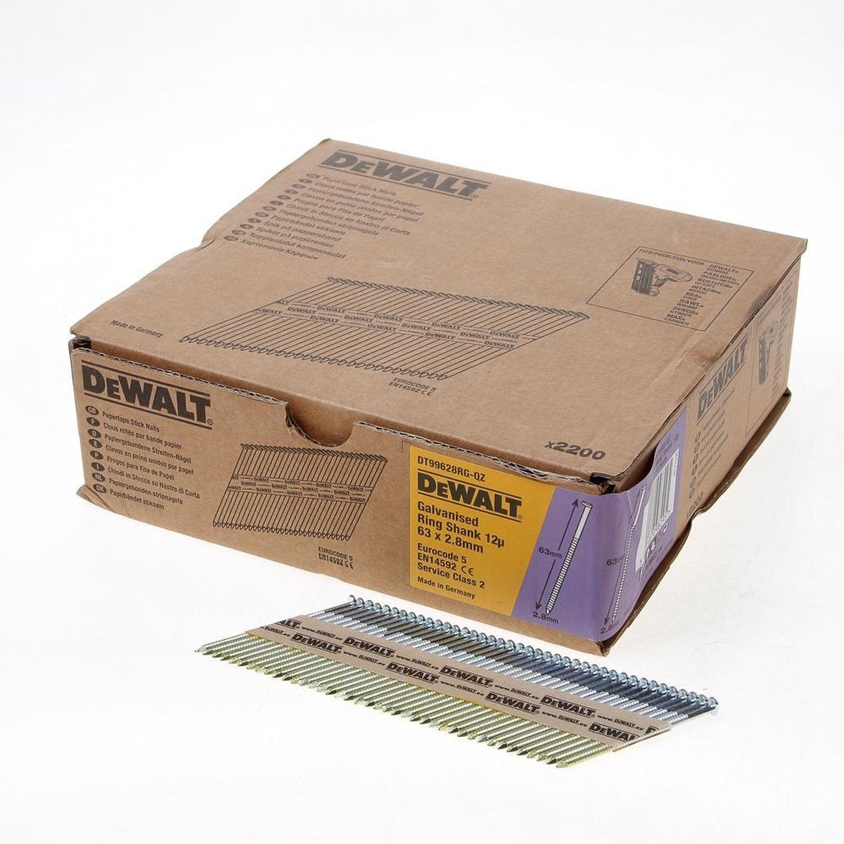 Dewalt dnpt28r63g12z clavos pegados con papel 33º 2,8x63mm galvanizados anillados ve=2200