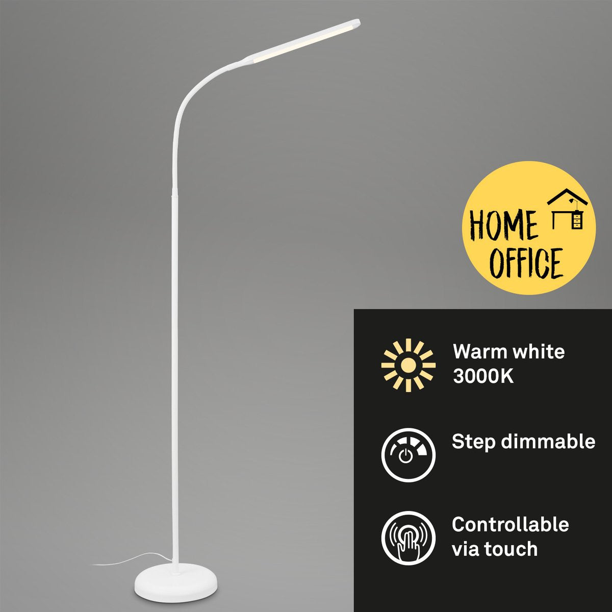 Briloner pivaz - vloerlamp dimbaar - woonkamer staande lamp - met touch - wit - h: 126.5cm