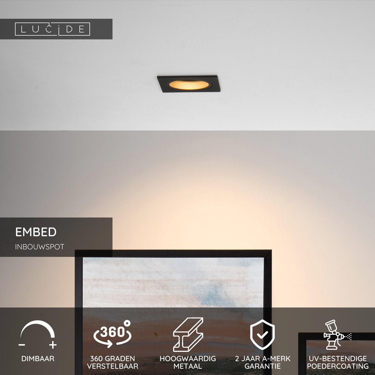Lucide embed - faretto da incasso - 1xgu10 - nero
