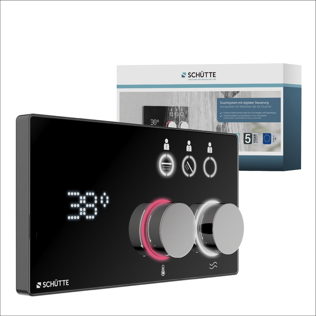 Sistema de ducha digital Schütte aquadot - con control inteligente - cromo negro mate