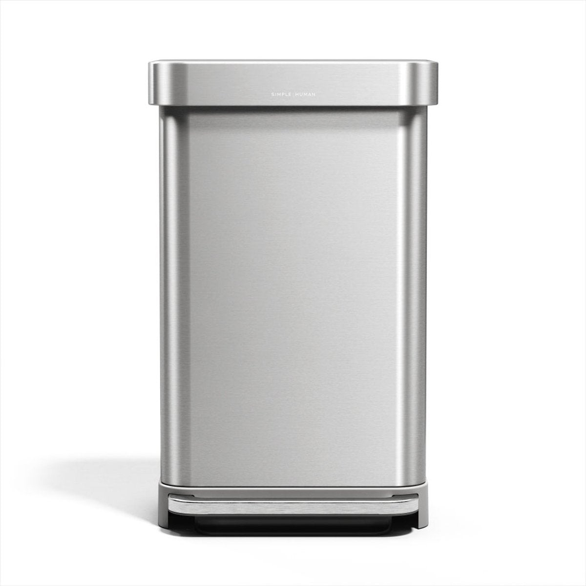 Papelera con pedal rectangular Simplehuman - 45 l - con soporte para bolsas - acero inoxidable plateado