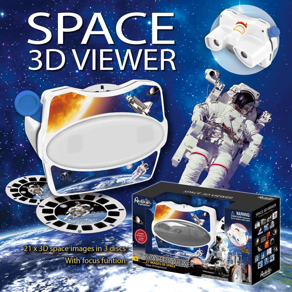 Juguete visor 3D Ambo - cartón educativo espacial gris multicolor.
