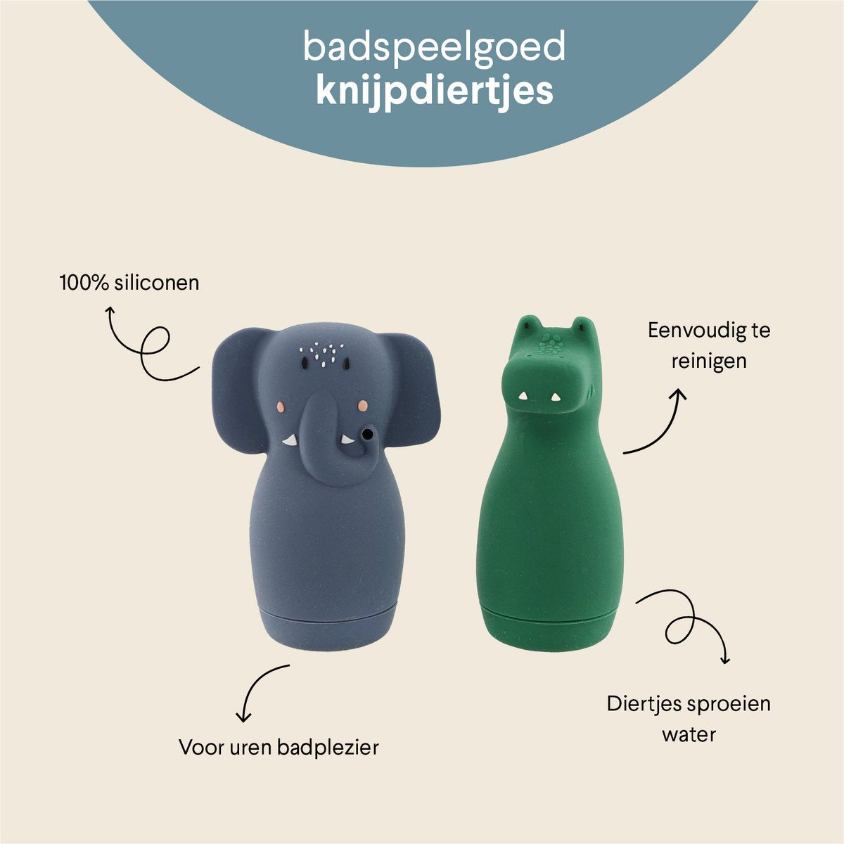 Trixie knijpspeelgoed voor in bad – mrs. elephant mr. crocodile – siliconen badspeelgoed – spuitfiguurtjes – vanaf 6 maanden