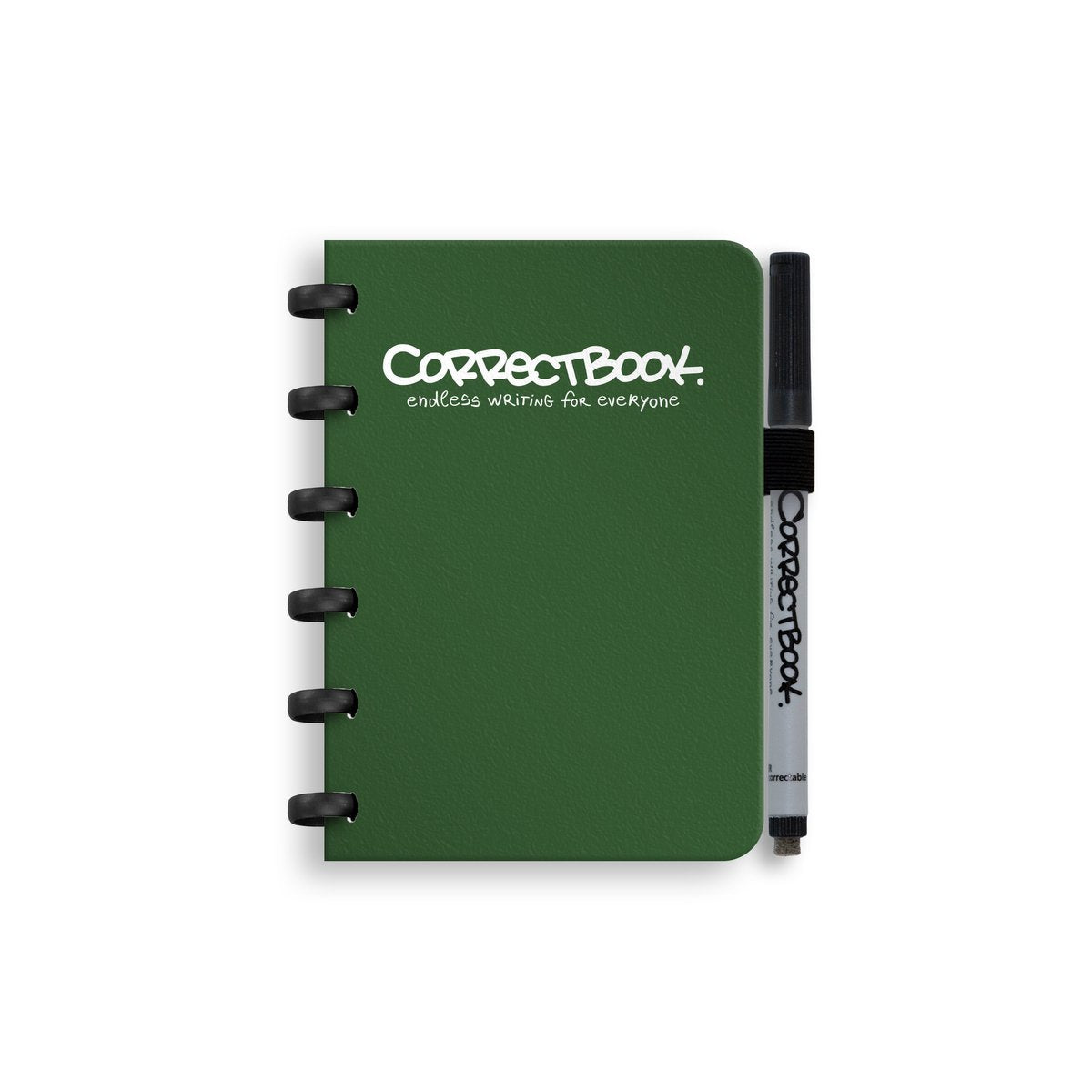 Cuaderno borrable Correctbook a6 – verde bosque – con rayas – cuaderno reutilizable – incluye toallita para bolígrafo – se puede complementar con páginas adicionales