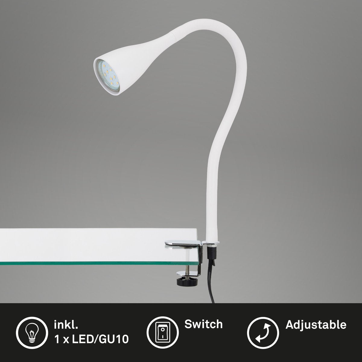 Briloner elasti - klemlamp - bedlamp - met snoer - met aan uit schakelaar - klemspot flexibele - warm wit 3000k - 3w - 250 lm - ip20