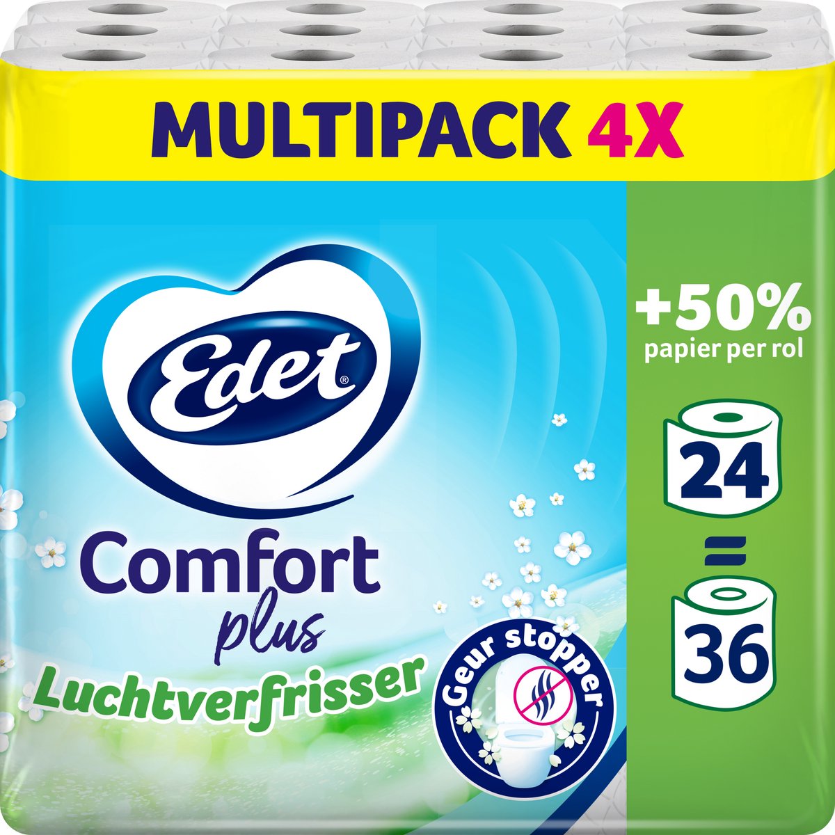 Papel higiénico Edet confort plus con ambientador - 3 capas - 24 maxi rollos
