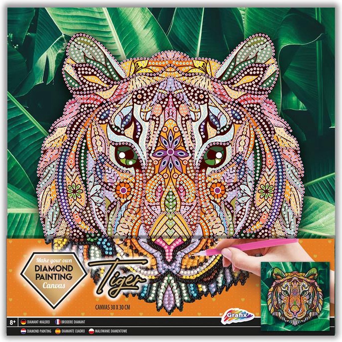 Tiger di pittura diamantato di tela, 30x30 cm