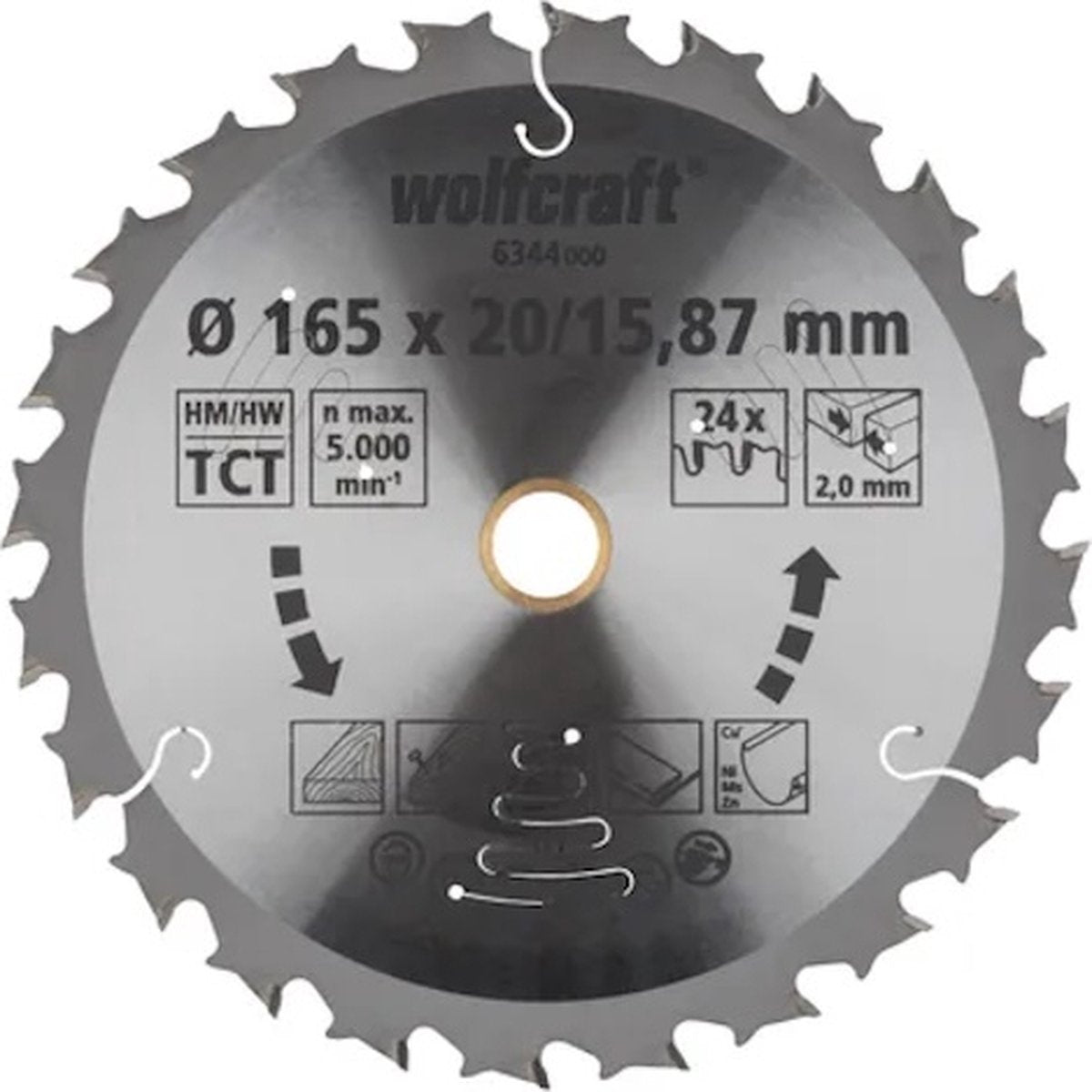 Wolfcraft - hoja de sierra circular 165 mm - 24 dientes - 20 orificios de 15,87 mm - para sierra circular - 6344000