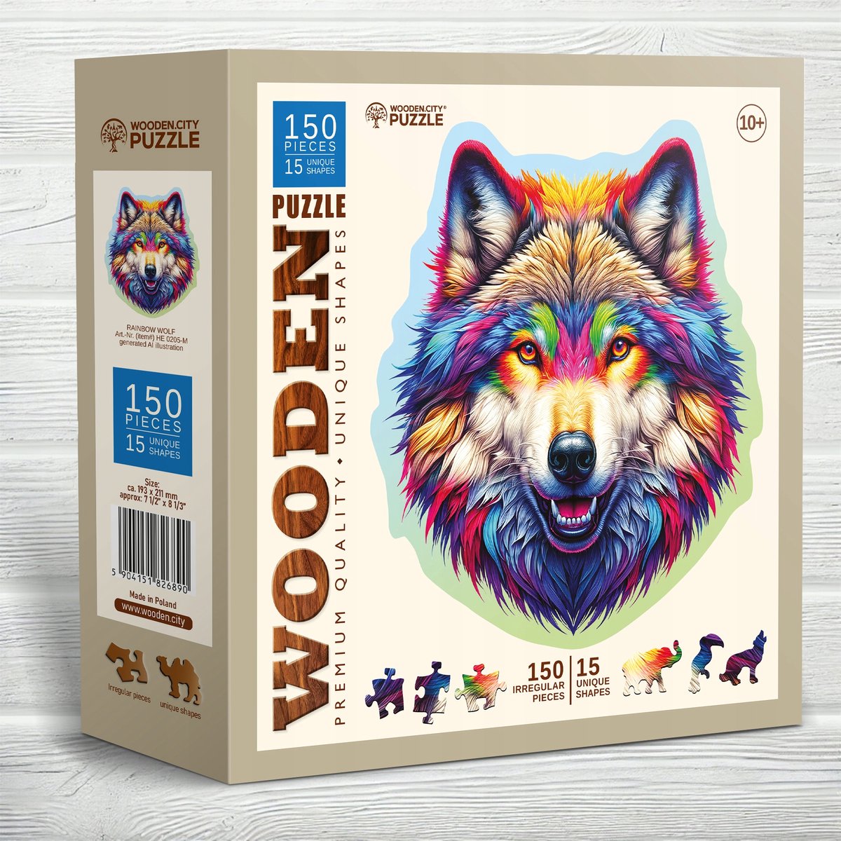 Ciudad de madera rompecabezas de madera lobo arcoiris 150 piezas - wood.city