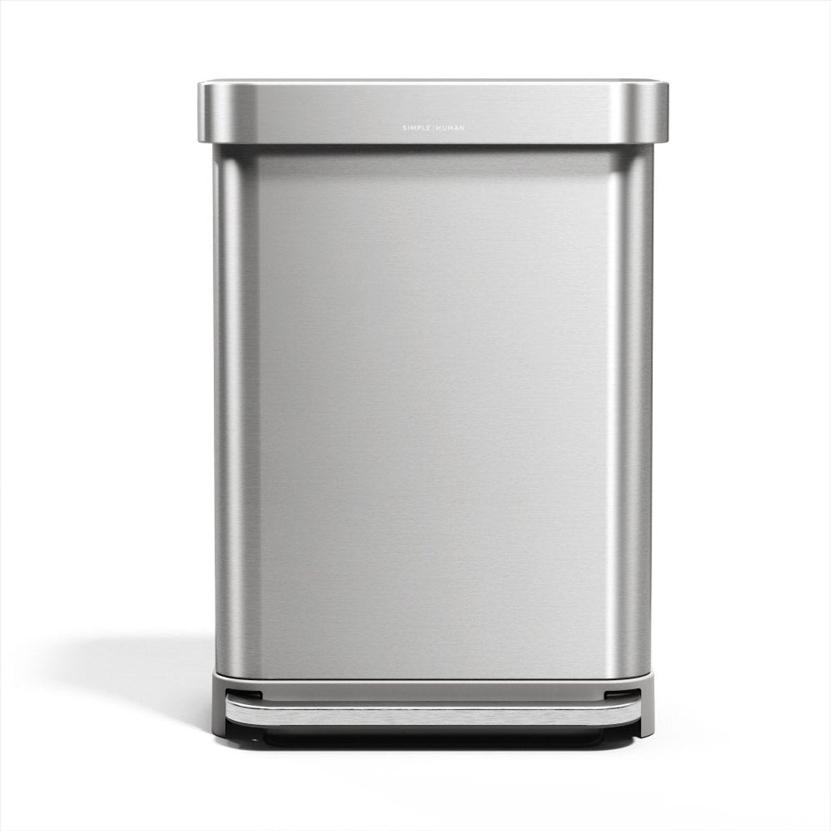 Papelera con pedal rectangular Simplehuman - 55 l - con soporte para bolsas - acero inoxidable plateado