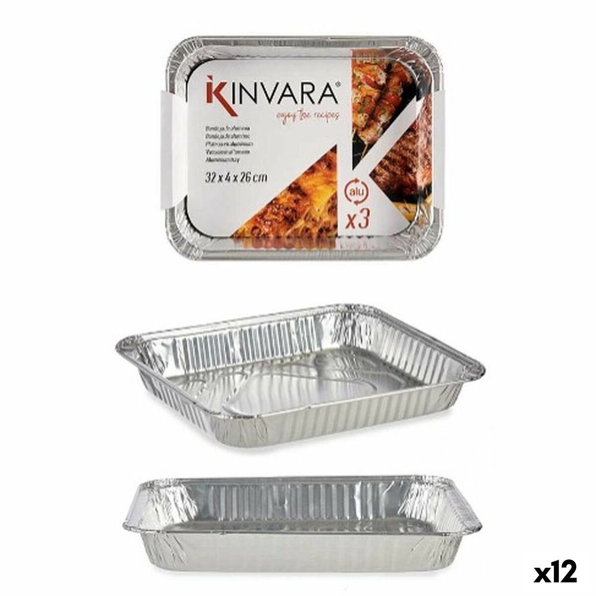 Set di vassoi Kinvara 82262 alluminio 32,5 x 26 x 3,8 cm 3 parti (12 pezzi)