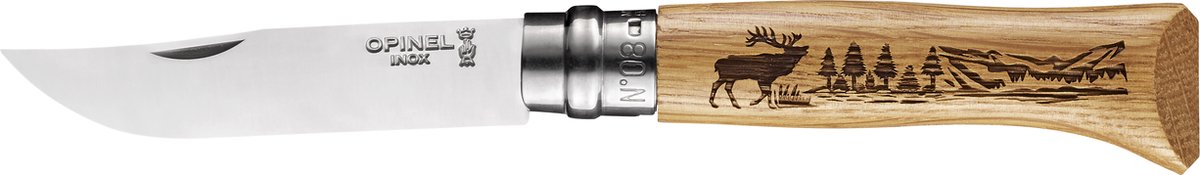 Opinel - zakmes - no. 08 - deer engraved - rvs - hout