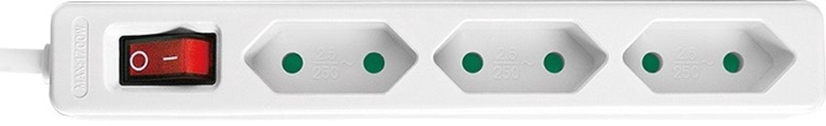 Multipresa Logilink con 3 contatti senza terra e interruttore bianco - 1,5 metri