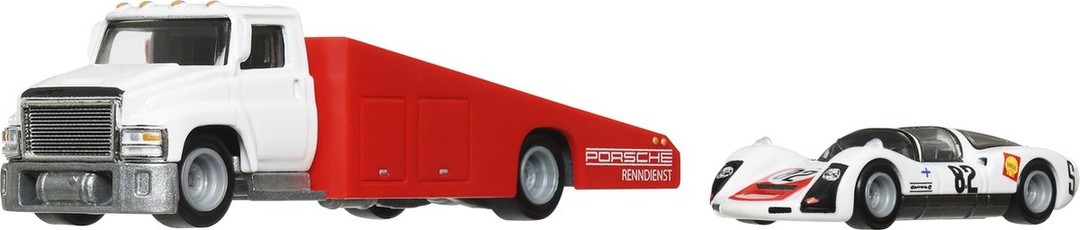 Hot wheels hrv47 carry on truck 1966 porsche 906 carrera 6 nr 66 rood, wit