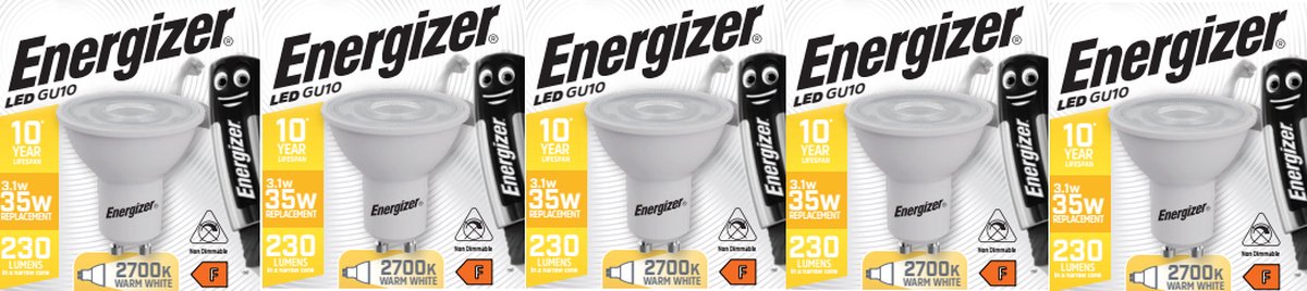 Spot LED a risparmio energetico Energizer - gu10 - 3,1 watt - luce bianca calda - non dimmerabile - 5 pezzi