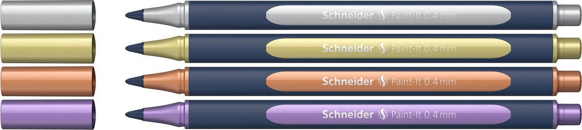 Instrumentos de escritura schneider paint-it 050 - rollerball metalizado - 0,4 mm - estuche 4 piezas - surtido - s-ml05011501