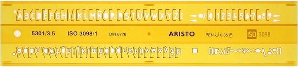 Aristo lettersjabloon - afmetingen 180x40mm - letterhoogte 3,5mm - h-profiel - oranje transparant - ar-5301 3