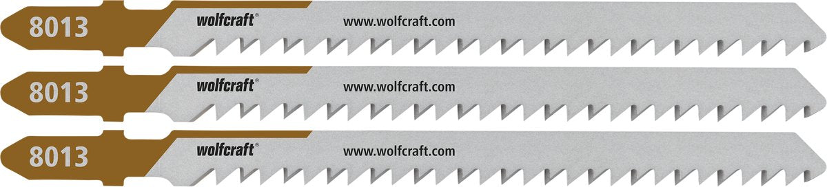 Wolfcraft - 3 hojas de sierra de calar para MDF - corte fino 65 mm - hoja HCS con mango en T - madera - 8013000