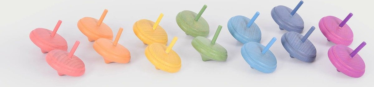 Trottole in legno arcobaleno Tickit – set da 14 pezzi – giocattoli educativi sostenibili
