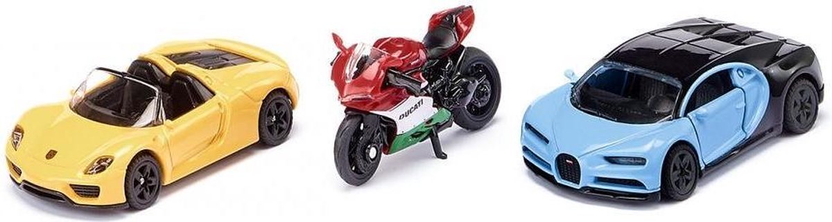 Set regalo Siku auto sportive e moto 17 cm acciaio 3 pezzi (6313)