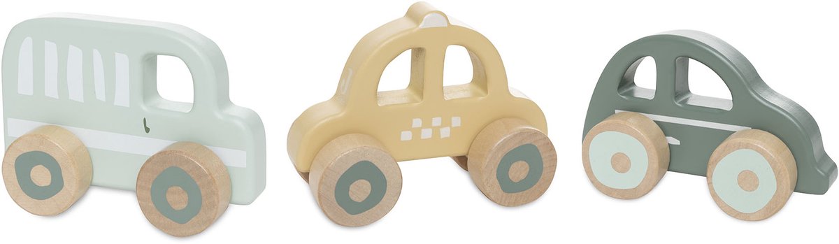 Coche de madera con ruedas para bebé Jollein - 3 piezas - juguetes de madera