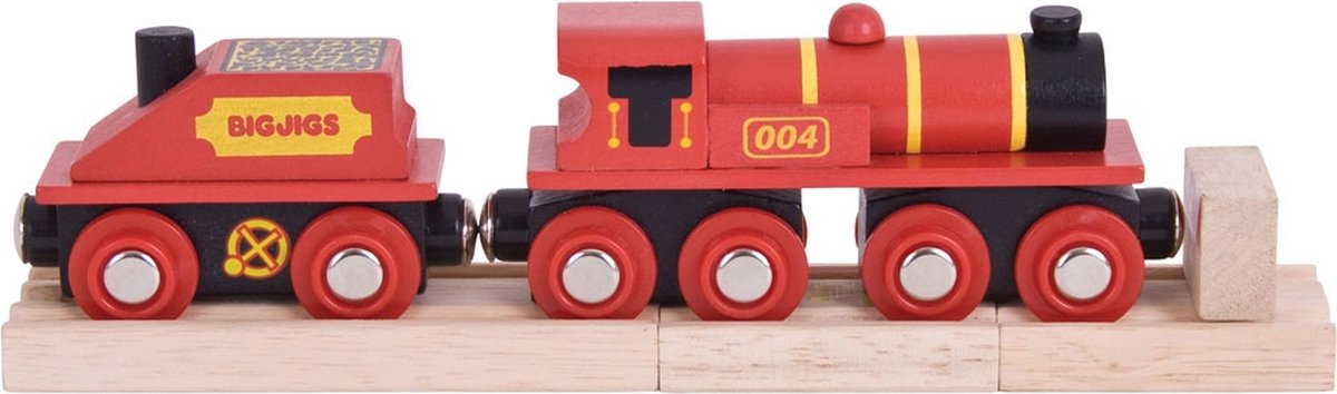 Bigjigs Toys Locomotiva in legno bigjigs con vagone - rossa
