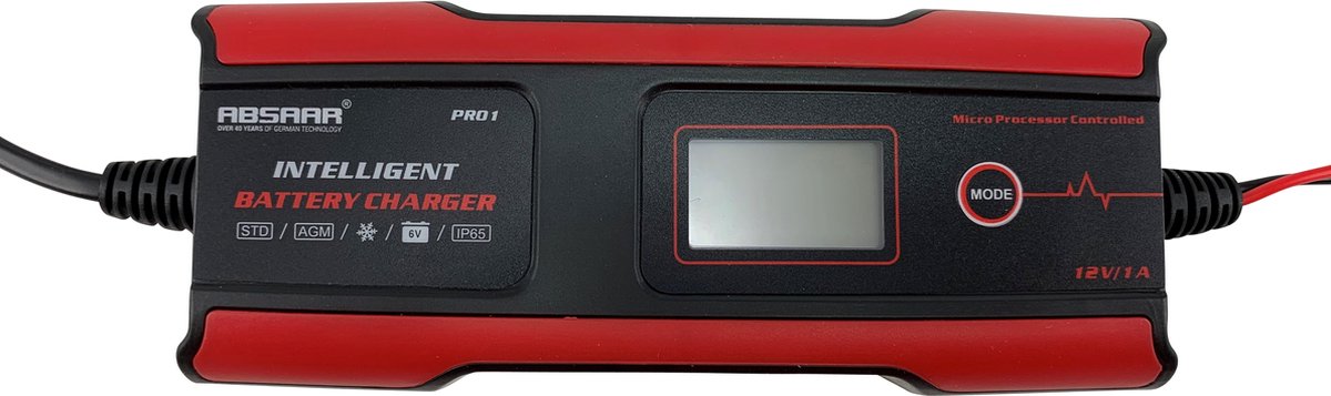 Absaar acculader pro 1.0 6 12v 1a - processor gestuurd - voor motoren, auto's, campers