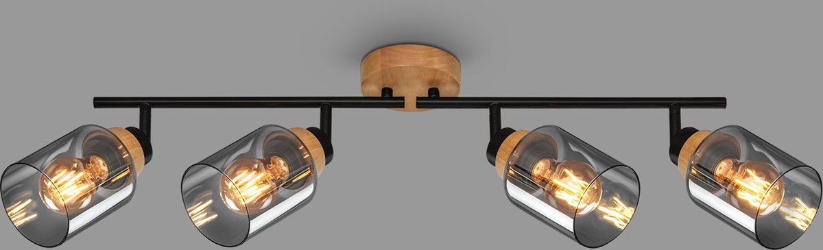 Briloner - hema - spot, met hout, rookglas, 4x e27 max. 10w