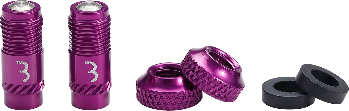 Corecap ciclismo Bbb - set di aggiornamento valvola universale - 300% di flusso d'aria in più - adatto a tutte le pompe - formato da presta a schrader - 2 pezzi - viola - bti-165