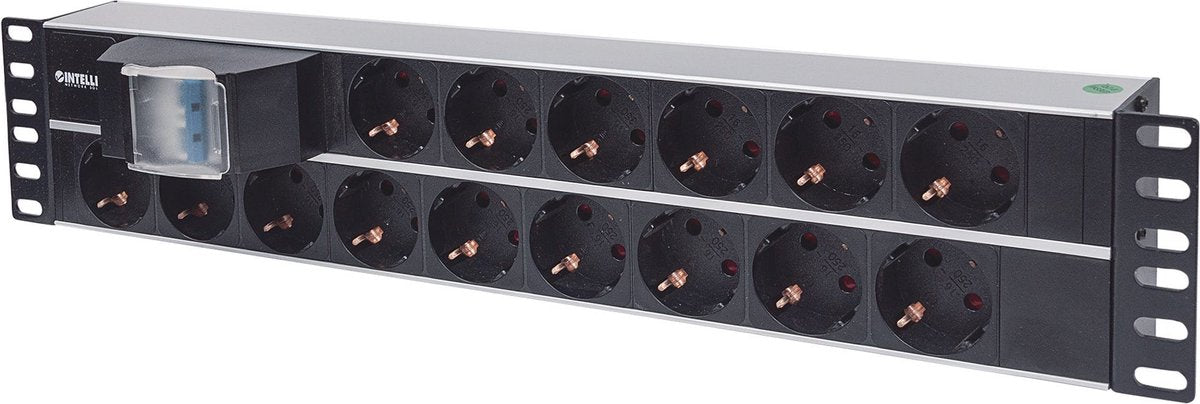Intellinet 714051 – 19 inch stekkerdoos voor patchkast – 2 he – geaarde contactdoos – zwart
